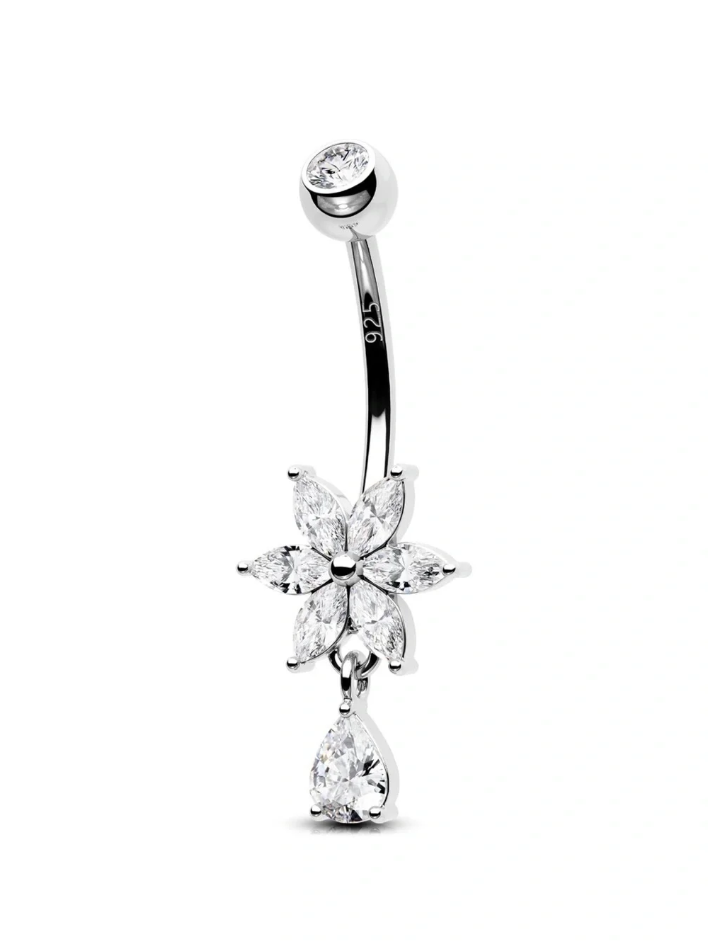 Belly ring piercing 925 silver floral